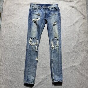 MNML Jeans Mens 28 Blue Denim Distressed Destroyed Zip Ankles Button Fly 28x31
